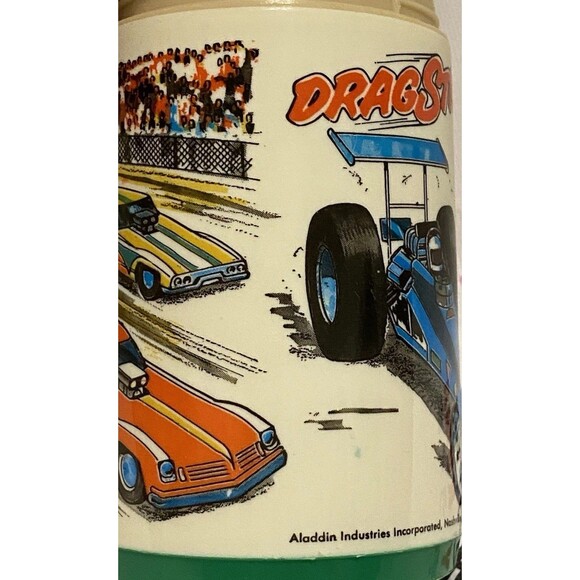 Vintage 1975 Rare ALADDIN INDUSTRIES DRAGSTRIP THERMOS With Green Cap AOP - Picture 12 of 16